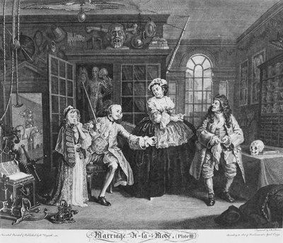 Marriage à la Mode, Plate 3, (The Scene with the Quack) by William Hogarth